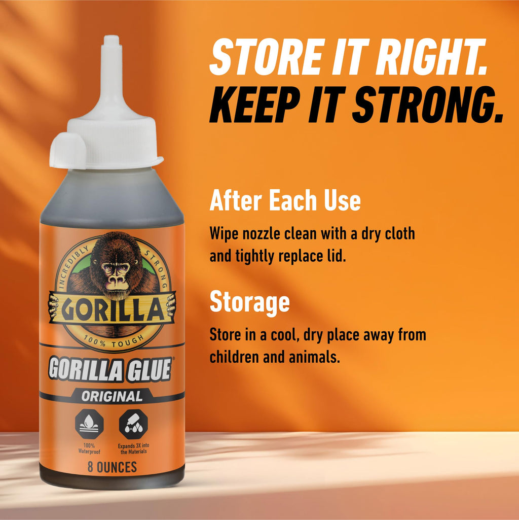 Gorilla Original Glue, Waterproof Polyurethane, Brown, 8 oz