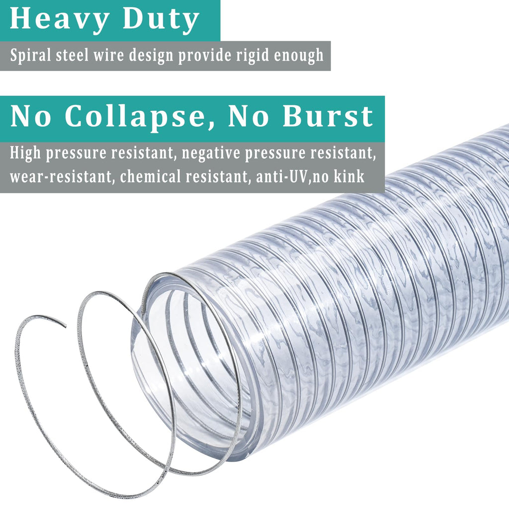 ZY-hosetube Suction Hose 1/2 inch id -10ft Clear Wire Reinforced Vinyl Tubing Heavy Duty PVC Vacuum Line Plastic Flexible Tubing, Drain Fuel Gas Water for Industrail Marine Bilge Pump