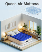 Xsleep Queen Air Mattress with Built in Pump Luxurious Comfort 16" Raised Inflatable Mattress Queen Airbed Blow Up Mattress for Home Guests 80"*60"*16" Air Bed 3 Mins Fast Inflate/Deflate 660 lbs Max
