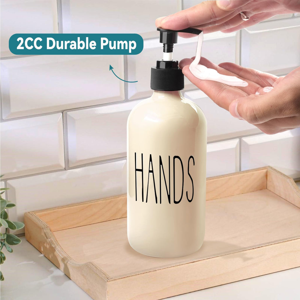 COHOSEGE Glass Soap Dispenser Set 2 Pack,16 Oz Dish Soap Dispenser for Kitchen Sink,Beige Kitchen Accessories and Kitchen Decor,Beige Decorations and Kitchen Utensils for Kitchen