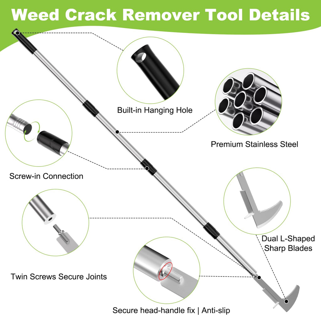 Crack Weeder Crevice Weeding Tool with 22'' to 64'' Adjustable Long Handle