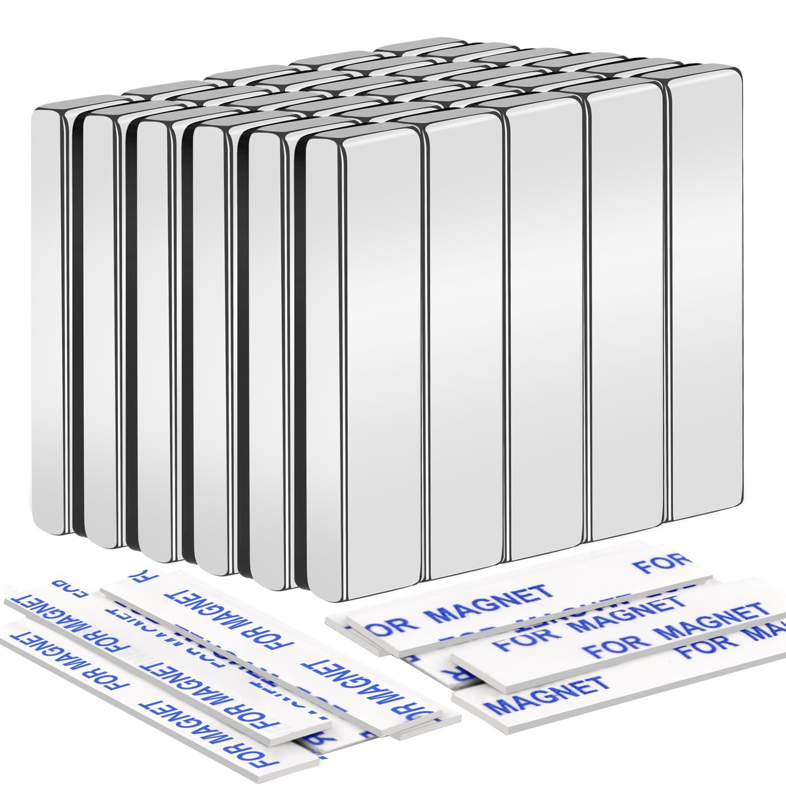 MIKEDE 30 Pcs Small Neodymium Magnets with Adhensive Backing 40x10x5 mm