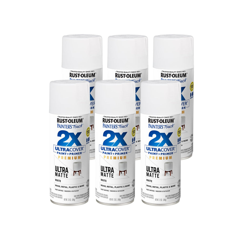 Rust-Oleum 331181-6PK Painter's Touch 2X Ultra Cover Spray Paint, 12 oz, Ultra Matte White, 6 Pack