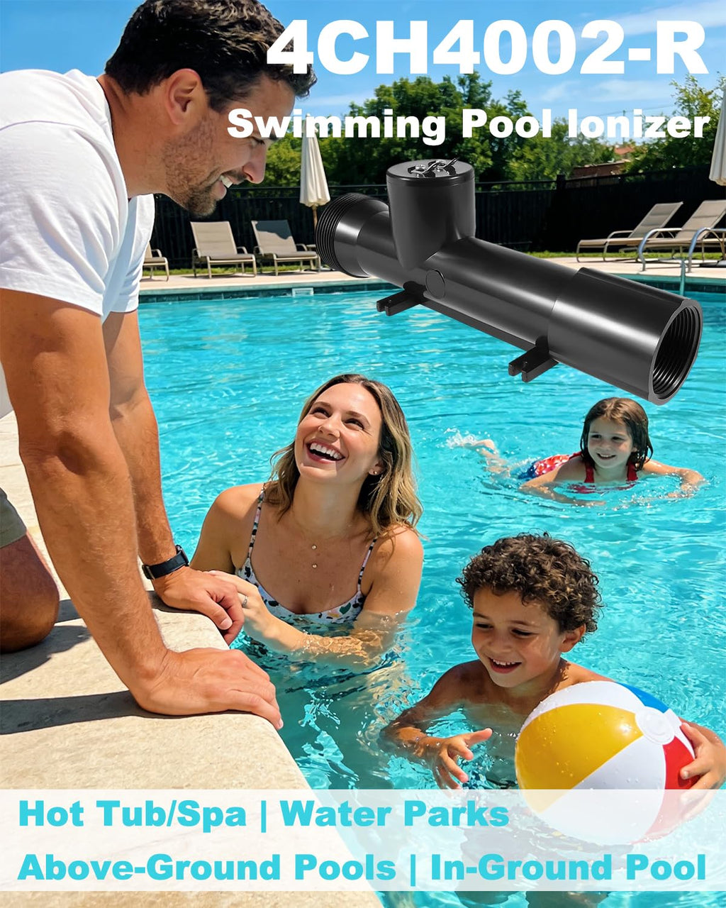 4CH4002-R Pool Ionizer Replacement Chamber for Hybrid Treatment System, Fits Above-Ground & In-Ground Pools, Hot Tubs, Spas up to 40,000 Gallons, Easy Setup