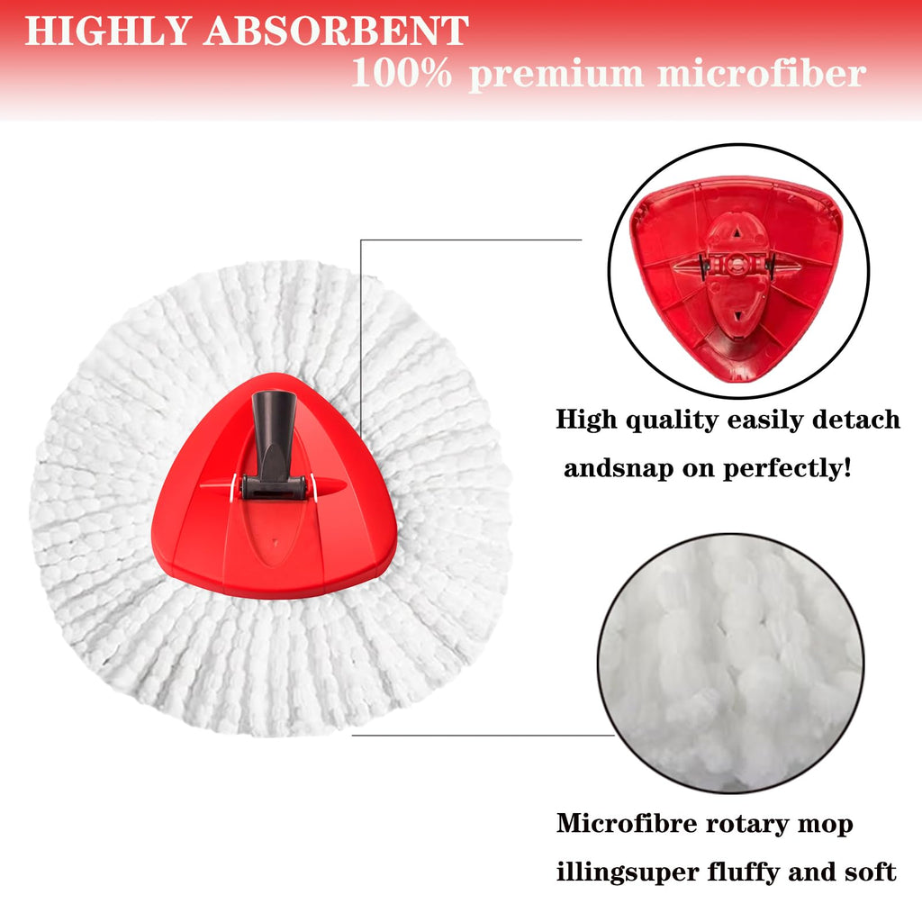 Fazlynyi Spin Mop Replacement Head Mop Replace Head Compatible with O Cedar EasyWring Spin Mop - 4 O-Ceda Mop Refills、30-58in Mop Handle and 1 Mop Base Combo Set, 2white