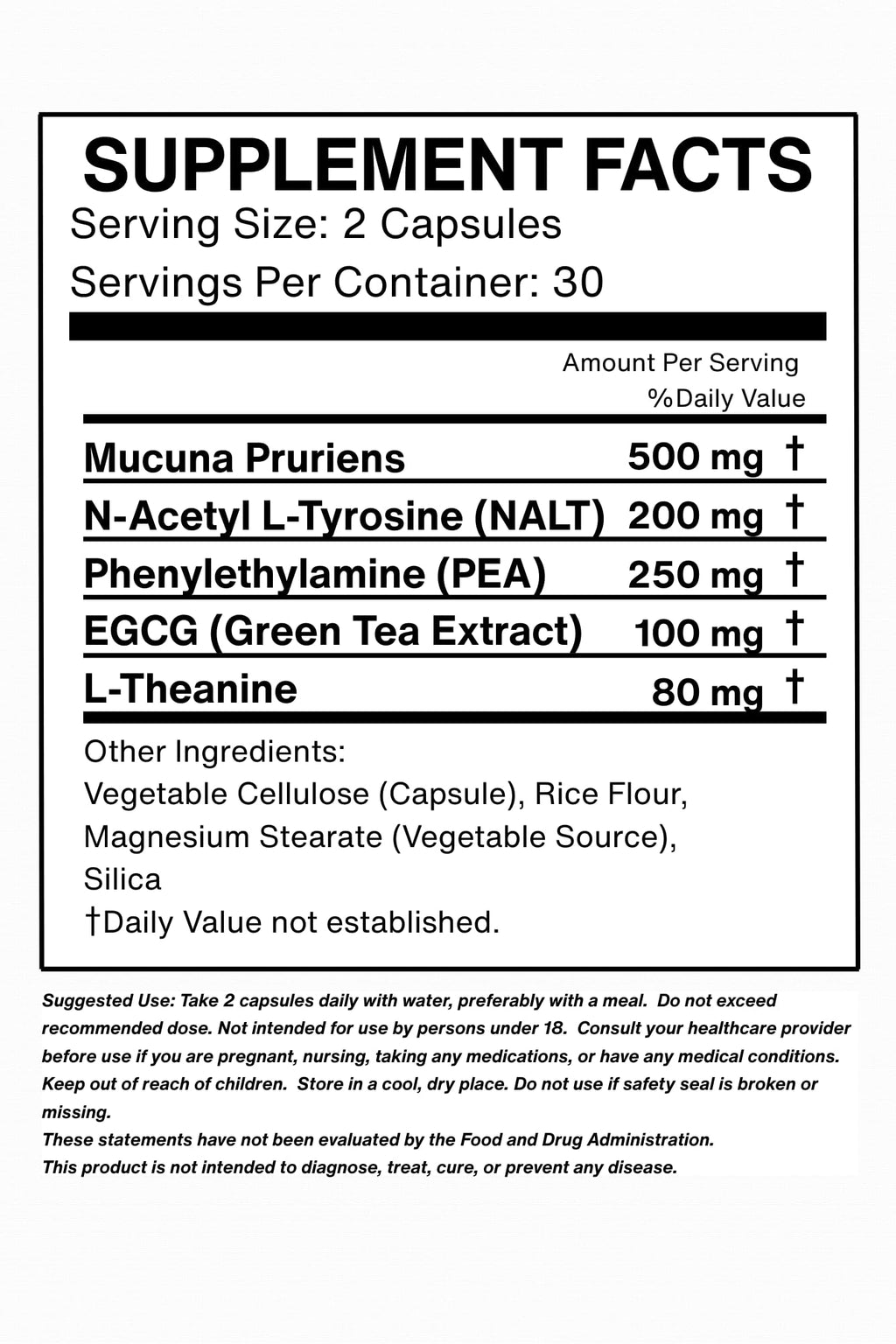Noozi Dopamine Support Supplement – Mucuna Pruriens (L-DOPA), N-Acetyl L-Tyrosine, Phenylethylamine, L-Theanine & EGCG – Brain Support, Focus, Motivation & Cognitive Performance Nootropic Capsules