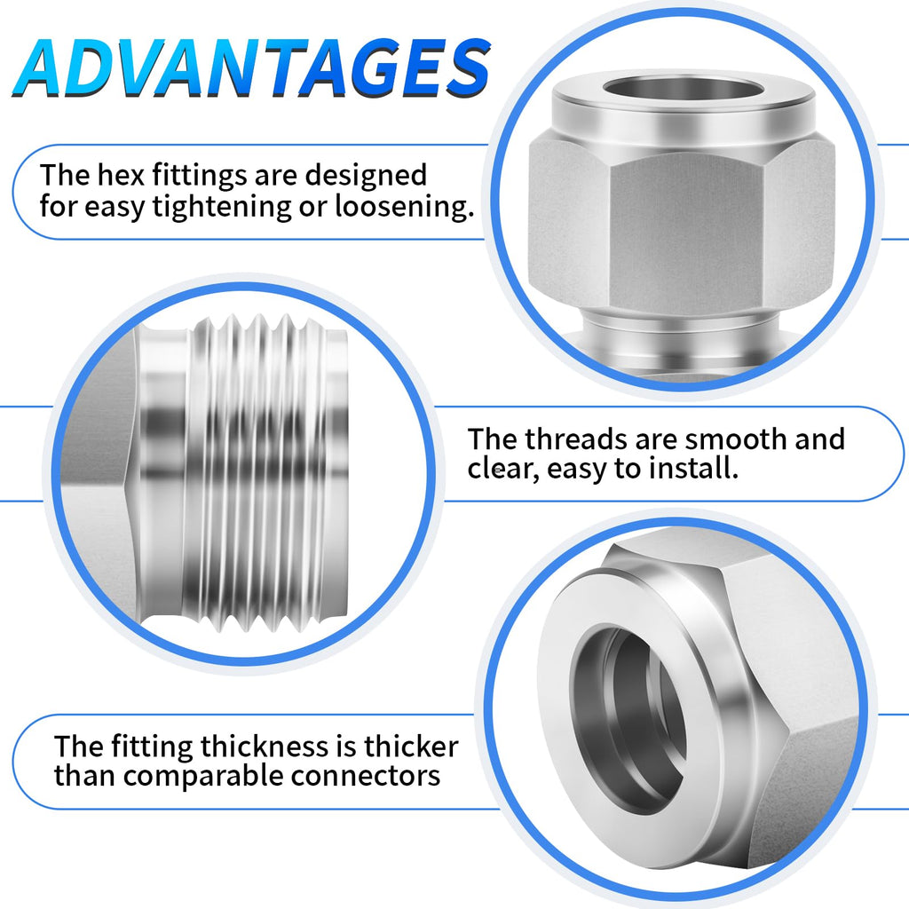 ChillWaves 304 Stainless Steel Compression Tube Fitting, 3/4" OD x 1/2" NPT Female Compression Union Connector(1-PACK)