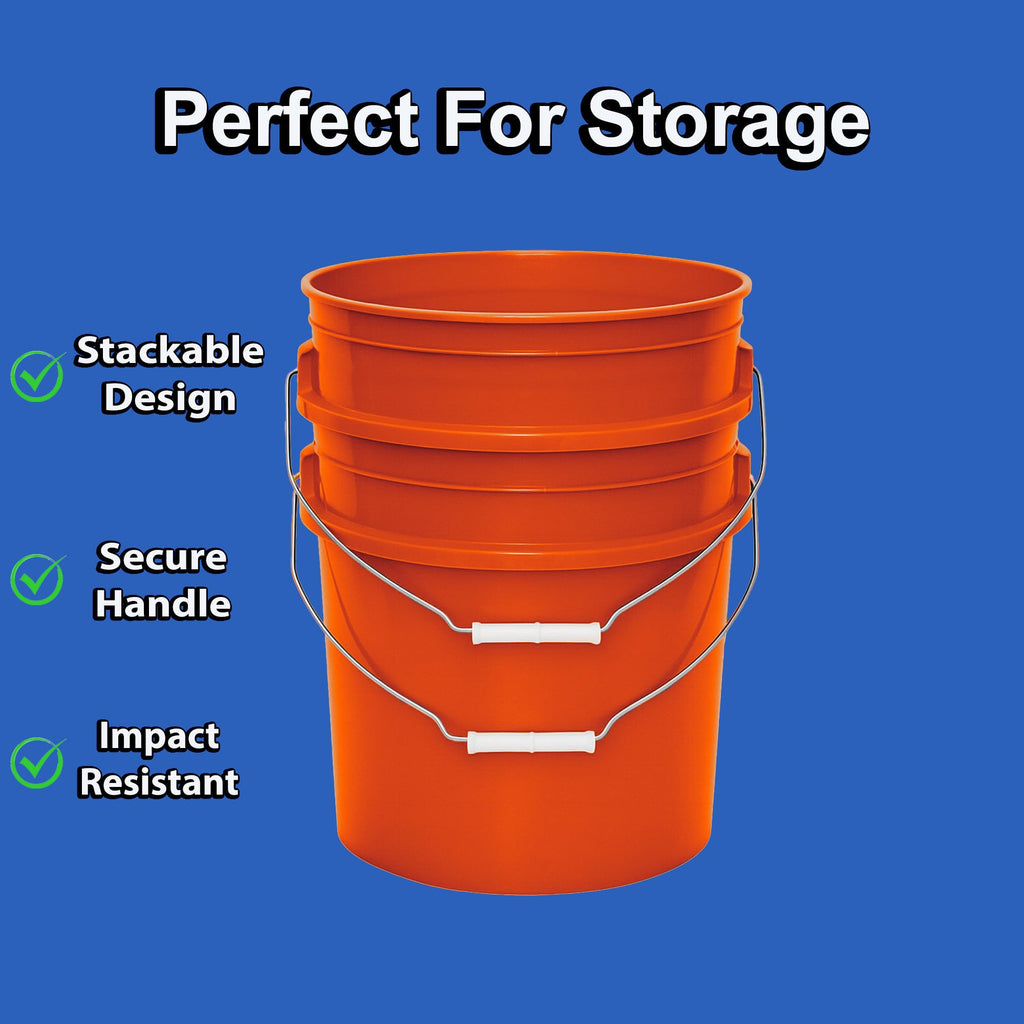 MKS Plastics 3.5-Gallon Bucket with Airtight Lid – Made in USA, Food Grade BPA Free Plastic, Heavy Duty Multi-Use, Metal Handle with Grip, Stackable Storage – Orange, 1 Pack