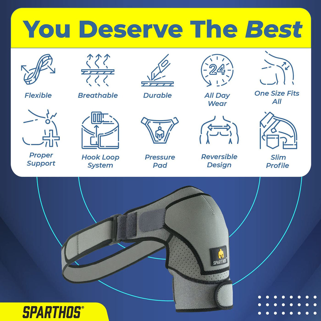 Sparthos Shoulder Brace - Support Sleeve for Torn Rotator Cuff, AC Joint Pain Relief - Arm Immobilizer Strap Wrap - Fits Bicep 14-30 in, Left or Right, Men & Women - Measure Before Purchase - XXL