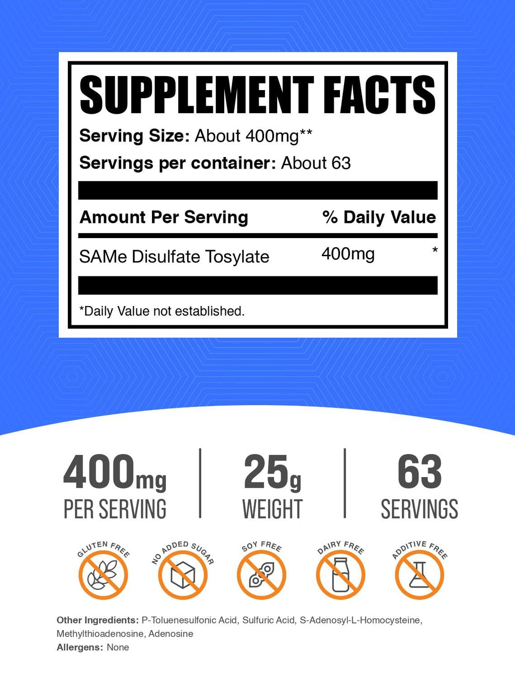 BulkSupplements.com Same Powder - S-Adenosyl-L-Methionine, SAM-e Supplement - for Joint Health, Gluten Free - SAM-e 400mg per Serving, 10g (0.35 oz) (Pack of 1)
