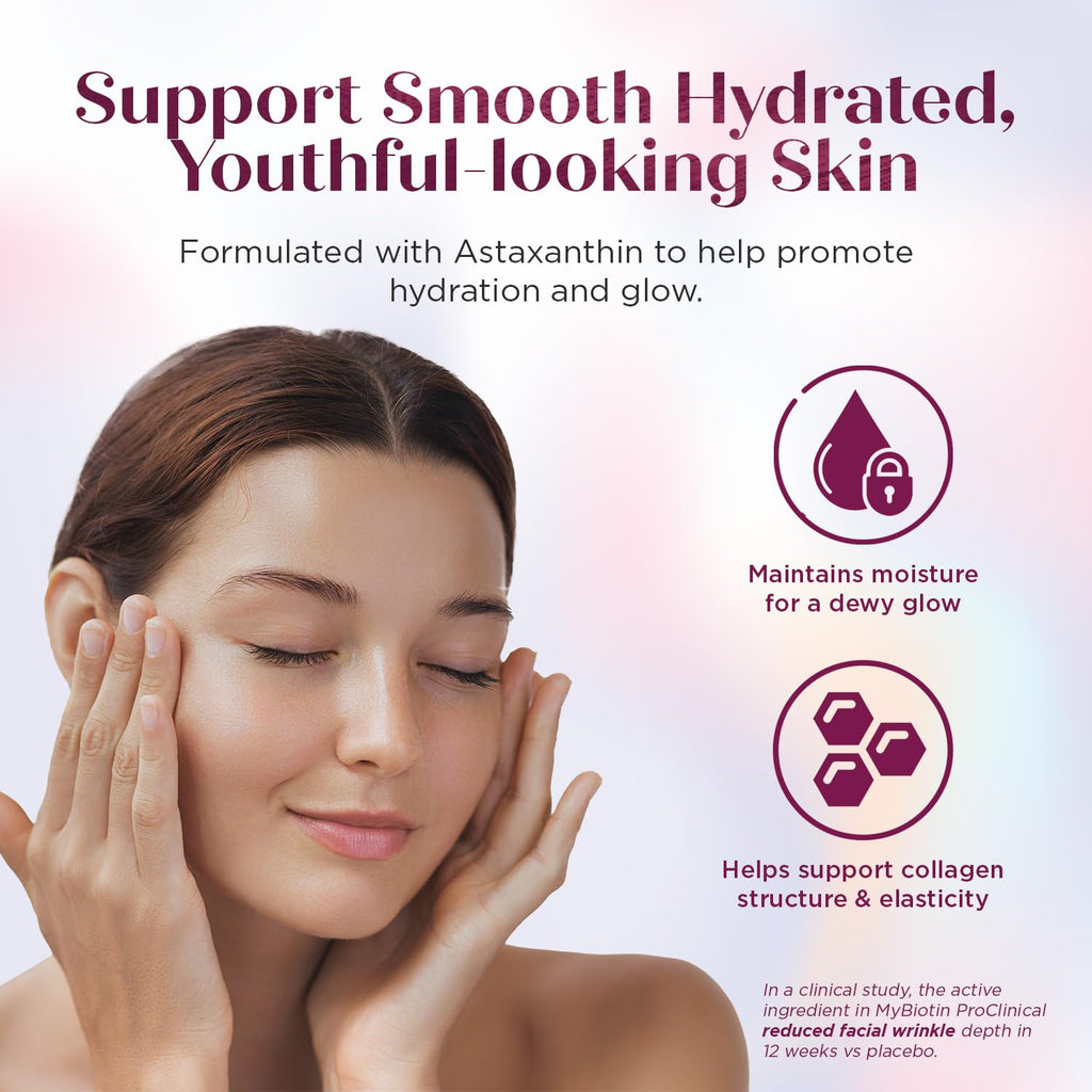 Purity Products MyBiotin ProClinical – Thicker Hair Starting in 3 Weeks & Fights Wrinkles - MB40X Patented Biotin Vitamin B7 Matrix w/Astaxanthin - 40X More Soluble vs Ordinary Biotin, 30 Veg Capsules