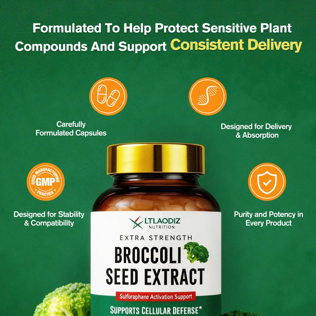 Sulforaphane from Broccoli Seed, Broccoli Supplement | Glucoraphanin, Myrosinase, Moringa Oleifera Leaf Extract – Activated Plant-Based Formula for Cellular Antioxidant Support, 120 Vegan Capsules