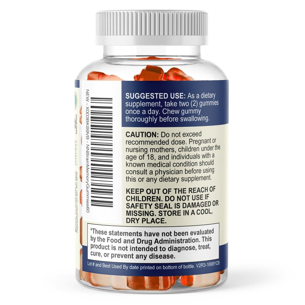 Brain Supplements Gummies - 3X Strength Brain Gummy Vitamin Plus Nootropics For Memory, Focus, Concentration - Phosphatidylserine, B6, B12 & Nootropic, Clarity Support Supplement - 60 Gummies