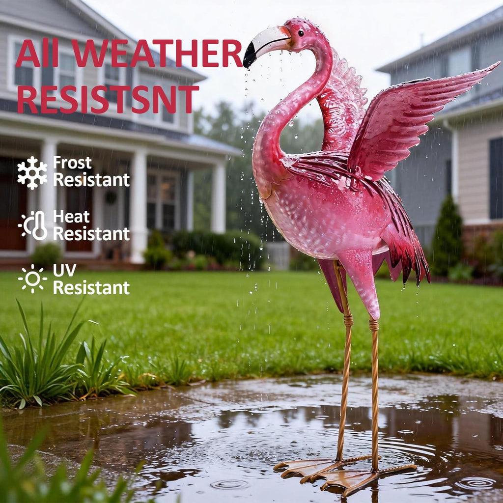 Natelf Garden Flamingo Statue and Sculptures, Outdoor Metal Bird Statues Yard Art, Pink Flamingos Lawn Ornament for Patio Backyard Porch Decorations