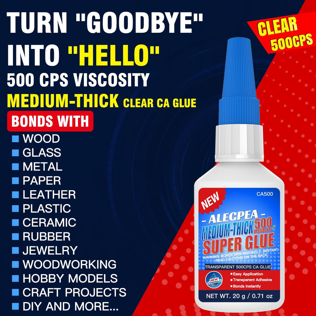 ALECPEA Medium-Thick CA Glue (500 CPS) 20g - Instant Bond Adhesive