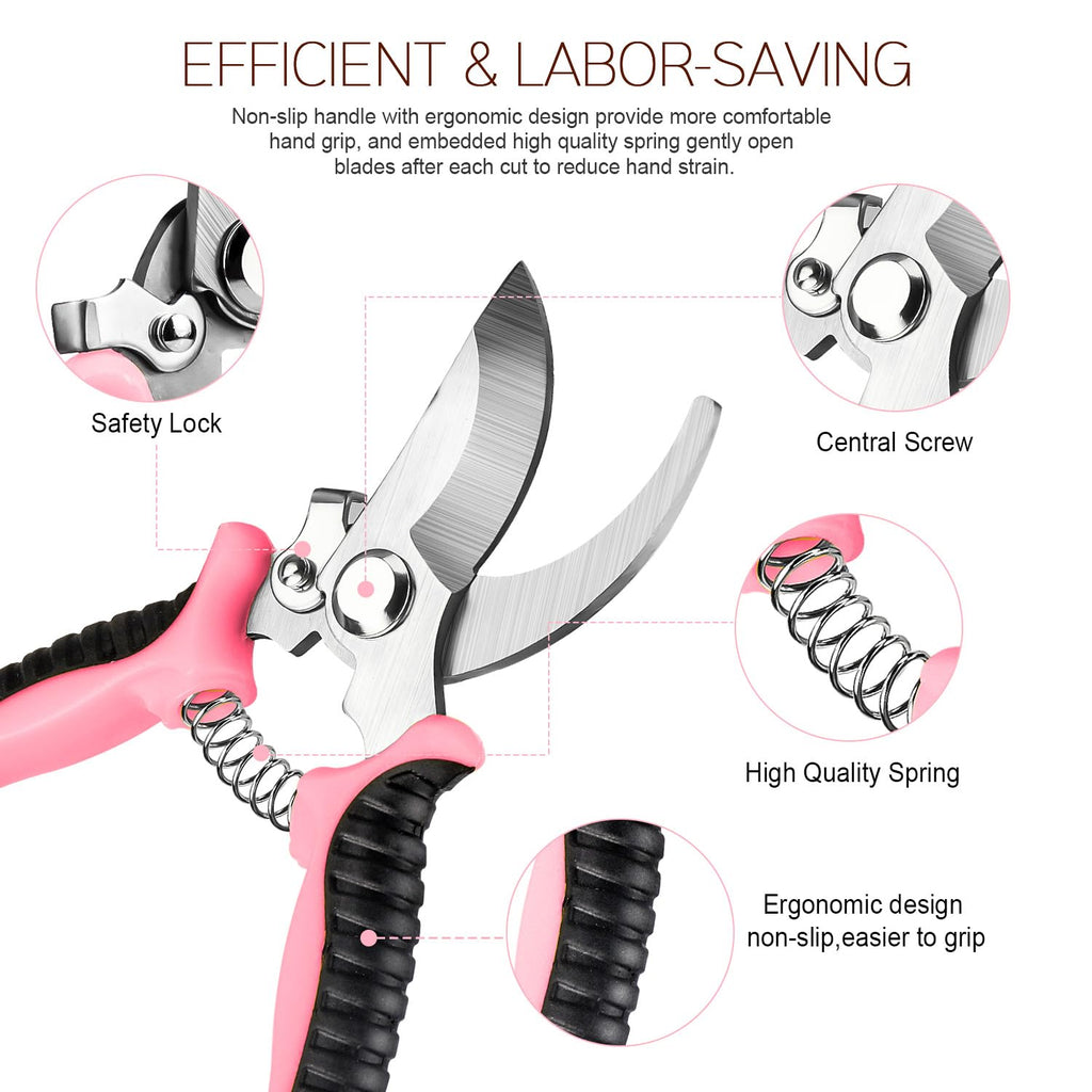 4 Packs Garden Pruning Shears Stainless Steel Blades Handheld Pruners Set with Gardening Gloves(Pink)