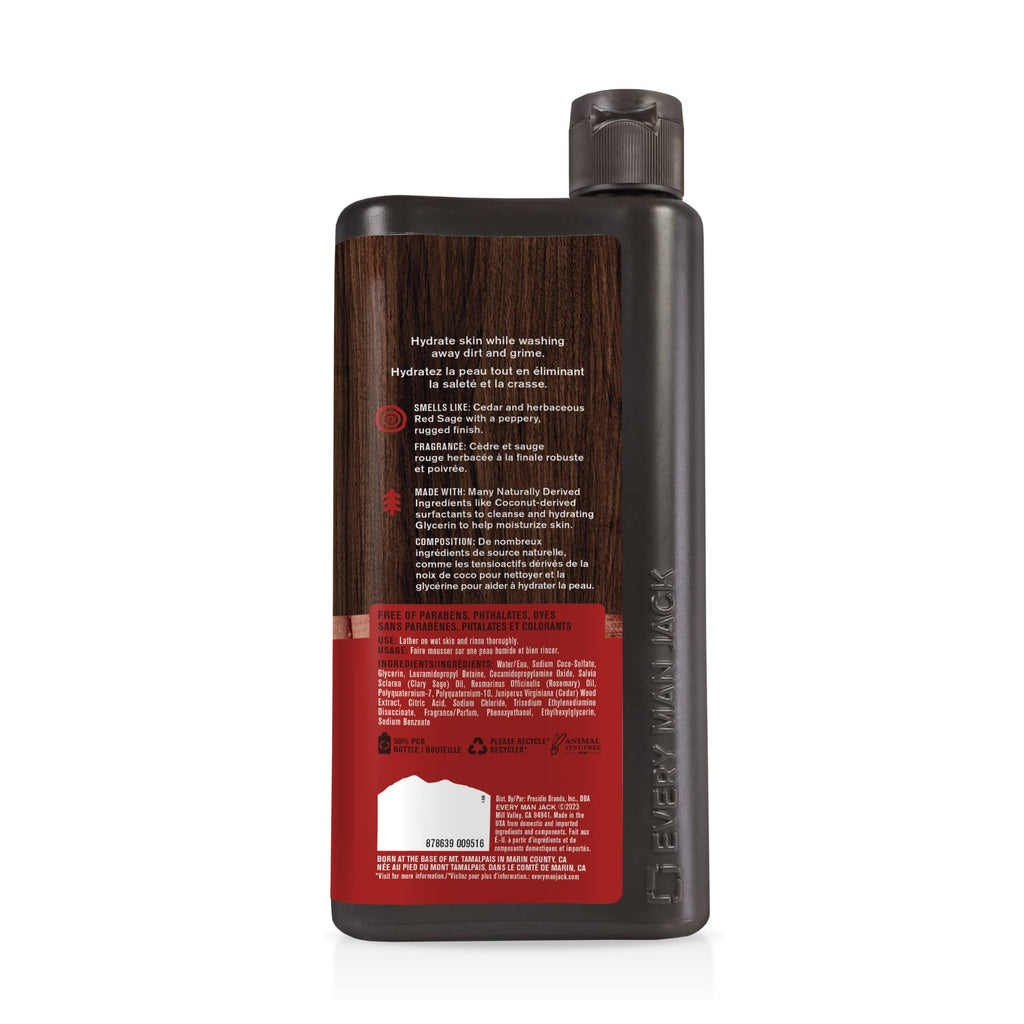 Every Man Jack Nourishing Cedar + Red Sage Mens Body Wash for All Skin Types - Naturally Derived Ingredients - Cleanse and Hydrate Skin with Coconut and Glycerin - 24oz 2 Bottles