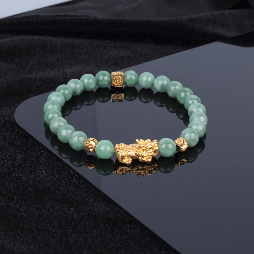 AROUROUA Fengshui Wealth Bracelet 8MM Natural Green Real Jade Bracelets