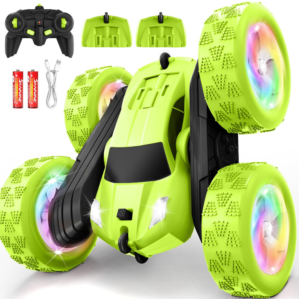 FDCTR Remote Control Car, Stunt RC Cars, 2.4GHz Double Sided 360° Flips RC Crawler, Outdoor Toys for Kids Ages 4-8, Upgraded USB-C Modular Battery, 5 6 7 8 9 10 +Year Old Boys Birthday Gifts Green