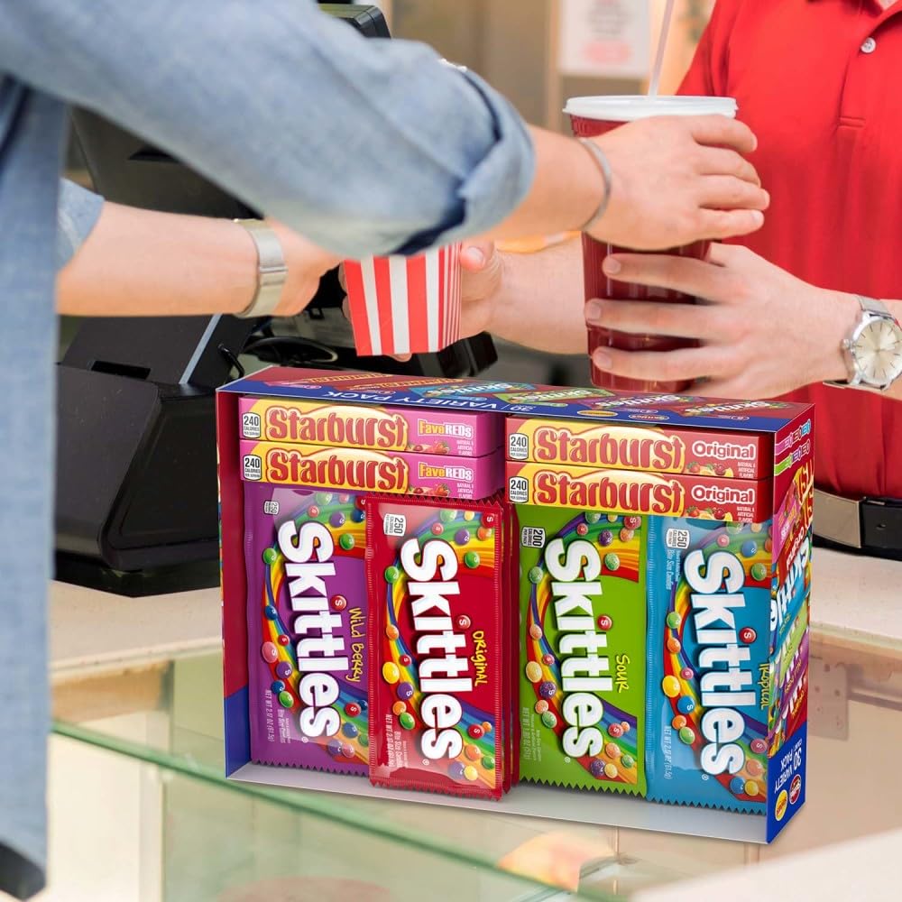 SKITTLES & STARBURST Chewy Candy Variety Pack, Bulk Box, 62.79 oz, 30 Pack