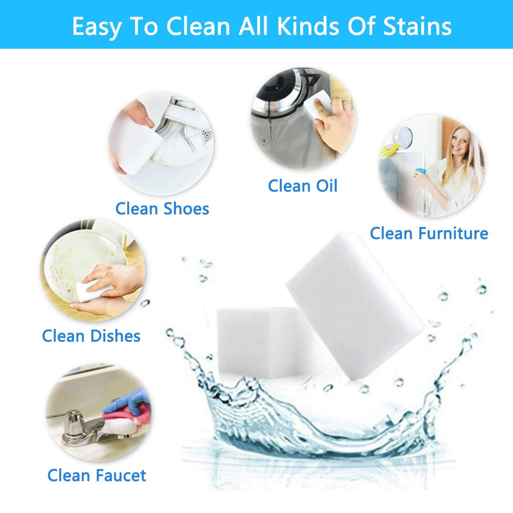 Magic Sponge Eraser, 100 Pack Melamine Foam Bulk Sponge Sheets - Bathroom, Oven, Shower, Glass, Dishes, Stove Top, Kitchen Sinks, Bathtub, Wall Tile, Baseboard Cleaner - White, Not Easily Rip