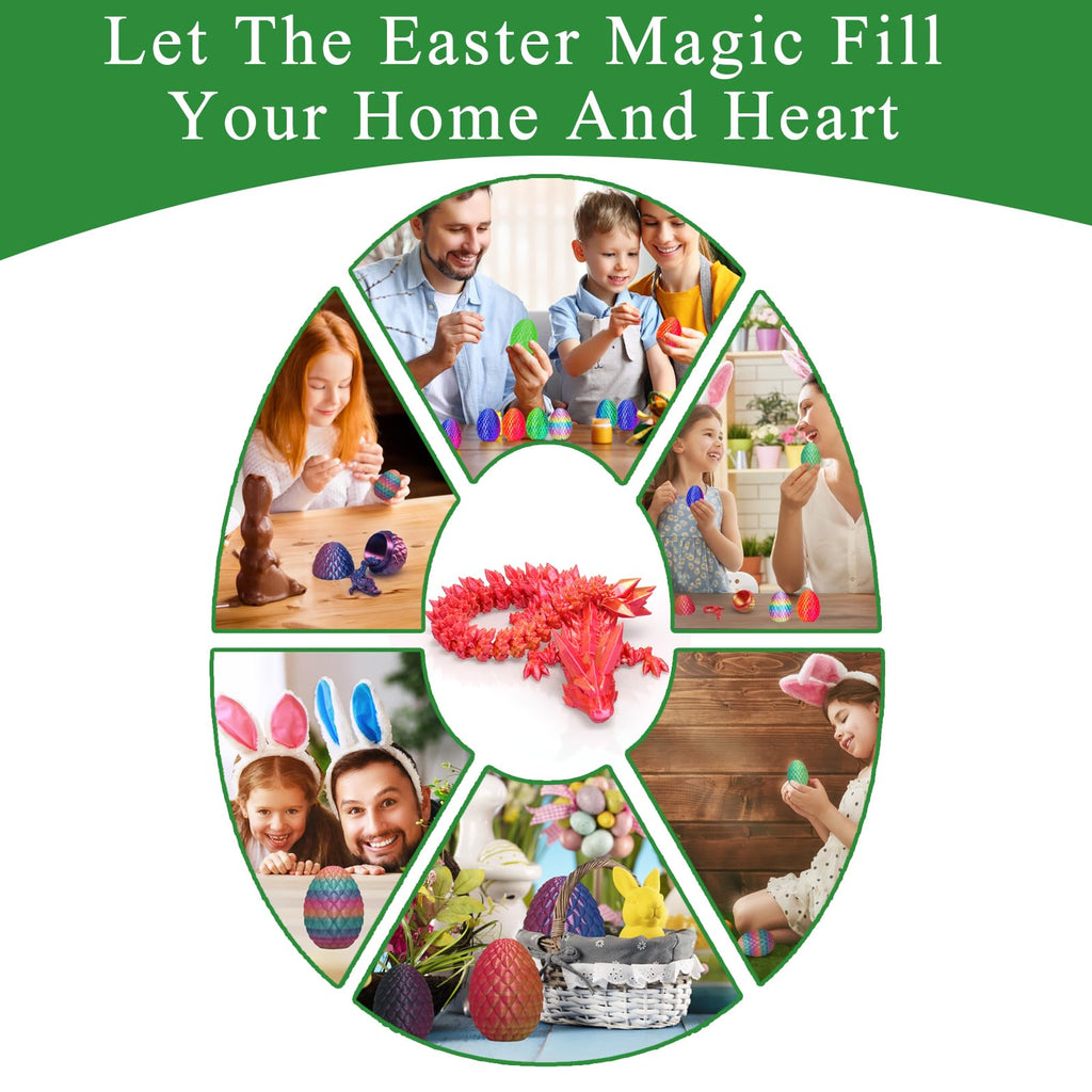 3D Printed Dragon Fidget Toys,12inch Flexible Dragon Toy 3D Printed Dragon Eggs with Dragon Inside,Easter Egg fillers,Easter Basket Stuffers,Easter Basket Essentials Fidget Toys