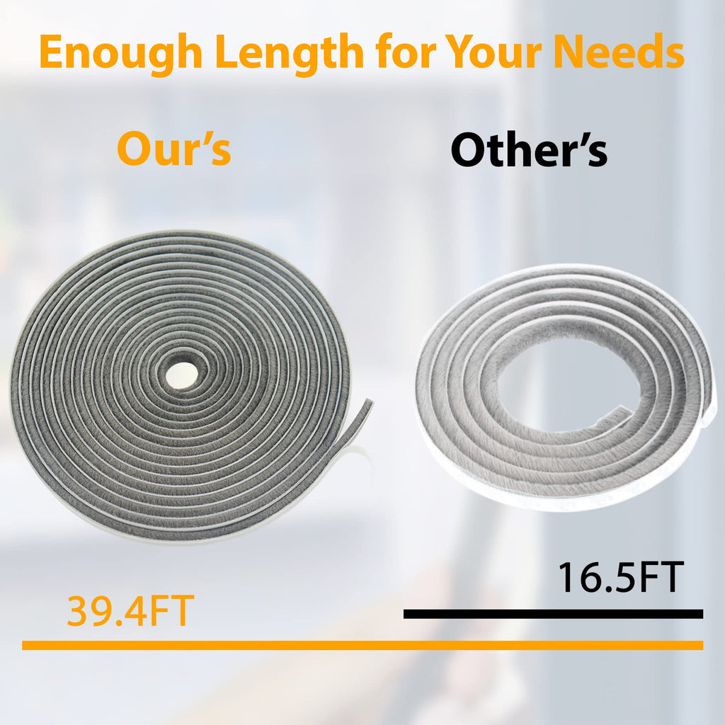 Bruiefpap 39.4FT Weather Stripping for Doors and Windows, Self-Adhesive Soundproofing Door Seal, Door Insulation for Sliding, Exterior, Frames and Front, 0.35'' Wide x 0.35'' Thick, White