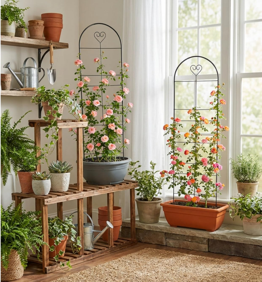 46.6" Metal Garden Trellis, 3-Section Plant Trellis for Climbing Plants Indoor & Outdoor, Plant Support for Large Pots, Grow Bags & Raised Beds, Roses, Tomato Plants & Vines, 1 Pack, Black