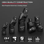 Universal Joint Socket Reducer: 7-Piece Impact Wobble U Joint & Adapter Set with Magnetic Aluminum Storage Rail - Premium Cr-V Steel 1/4", 3/8" & 1/2" Drive