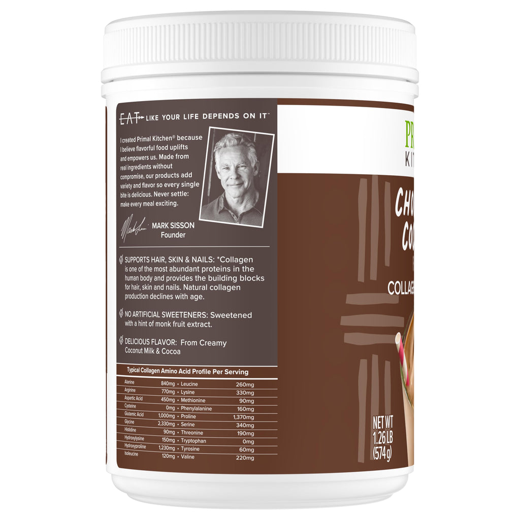 Primal Kitchen Chocolate Collagen Fuel® Drink Mix, Chocolate Coconut Collagen Peptides, No Dairy or Artificial Sweeteners, 20 Ounces