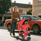 Pet Stroller for Small Dogs 10 lbs, Dog Stroller for Medium Dogs 30 lbs, Cat Strollers for 2 Cats, 3 Wheels Foldable Jogger Puppy Stroller with Storage Basket and Cup Holder, Red