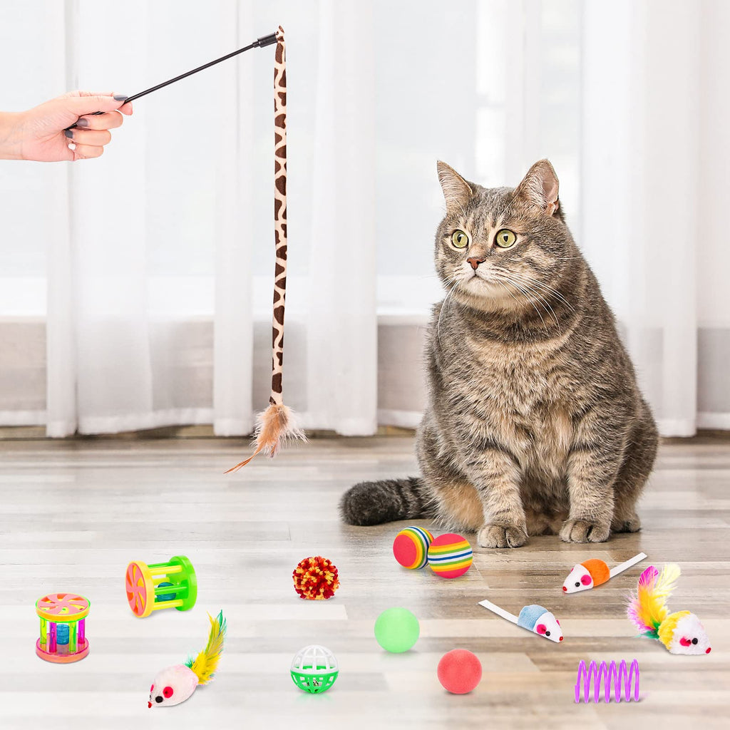 Retro Shaw 33Pcs Cat Toys Pack for Indoor Cats Kitten, with Cube Tunnel