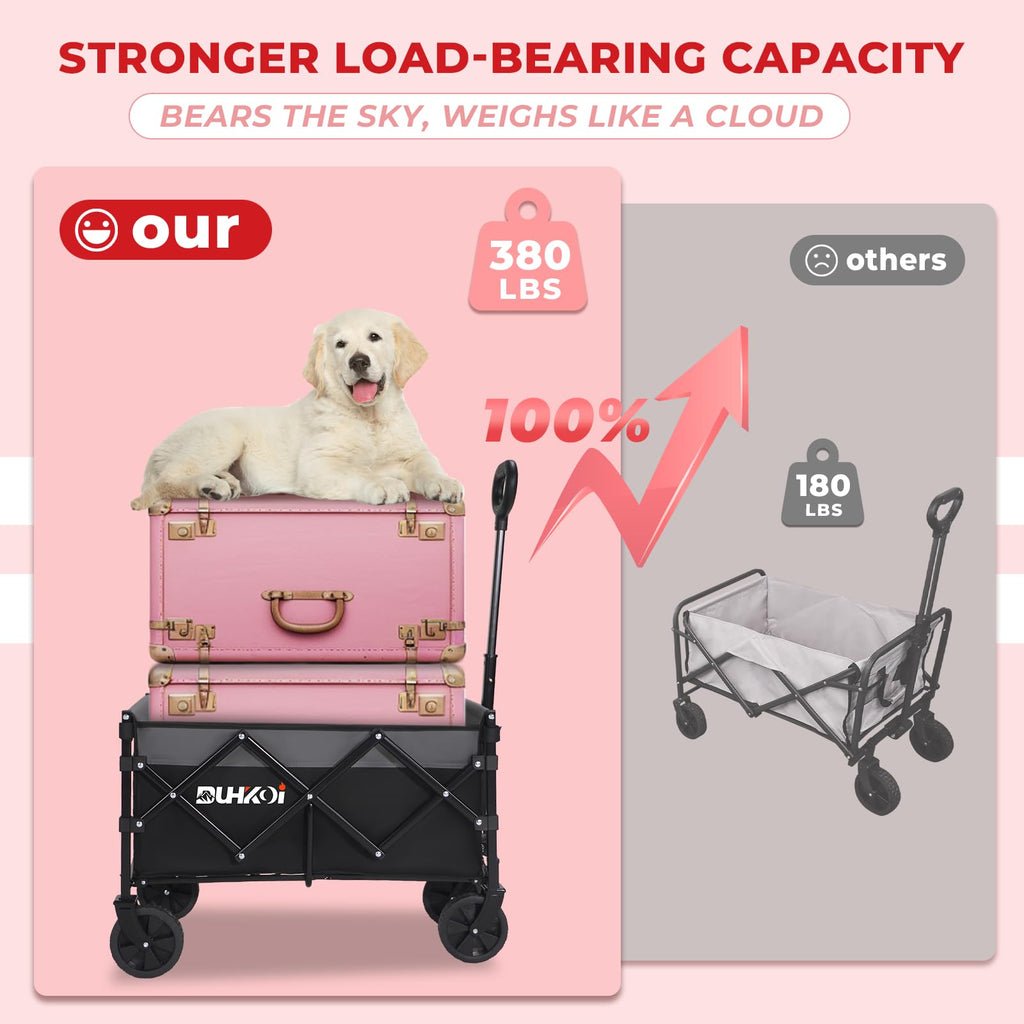 DUHKOI Collapsible Wagon Cart with Wheels Foldable,11 Lbs Lightweight Portable Folding Utility Wagon,90 L Heavy Duty Grocery Shopping Carts,Versatile for Garden Sports Camping Outdoor Use (Black Gray)