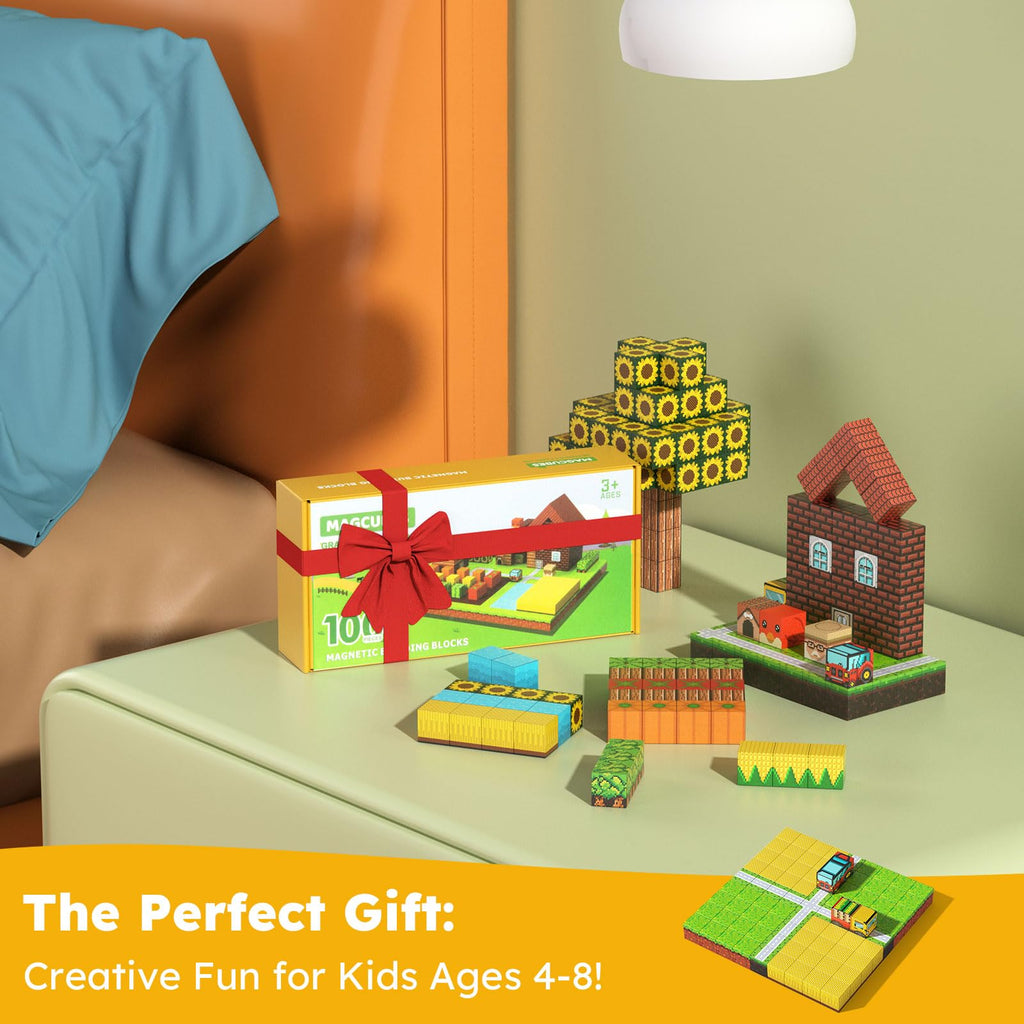 Dufvrpe Magnetic Blocks - 100PCS Idyllic Farm - 1" Creative Magnetic Building Cubes Set for Kids Ages 4-8