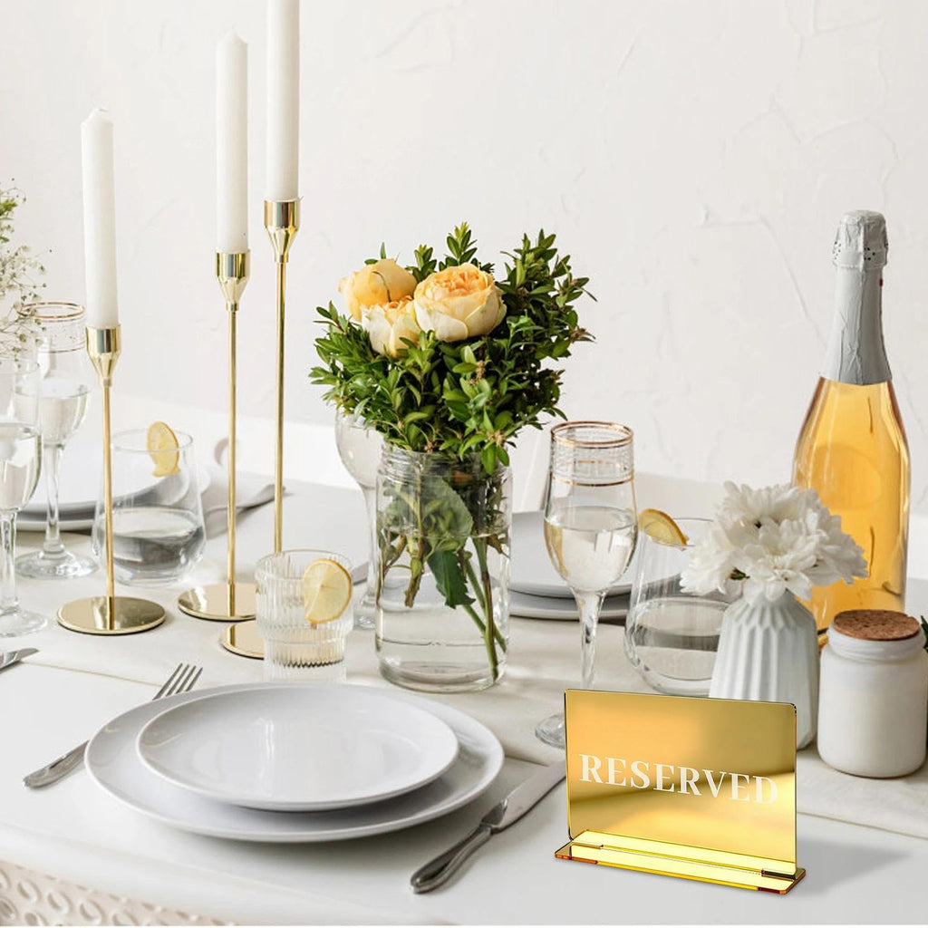 6 Pieces Large Gold Reserved Table Signs, Reserved Seating Sign, Reserve Signs for Wedding Exclusive Seat Identification at Restaurants and Parties (Large-6PCS)
