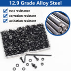 Bemaka 285PCS M3 x 6mm Screws with Nuts and Washers, Hex Socket Head Cap Screws 12.9 Grade Alloy Steel M3 Bolts with Hex Wrench
