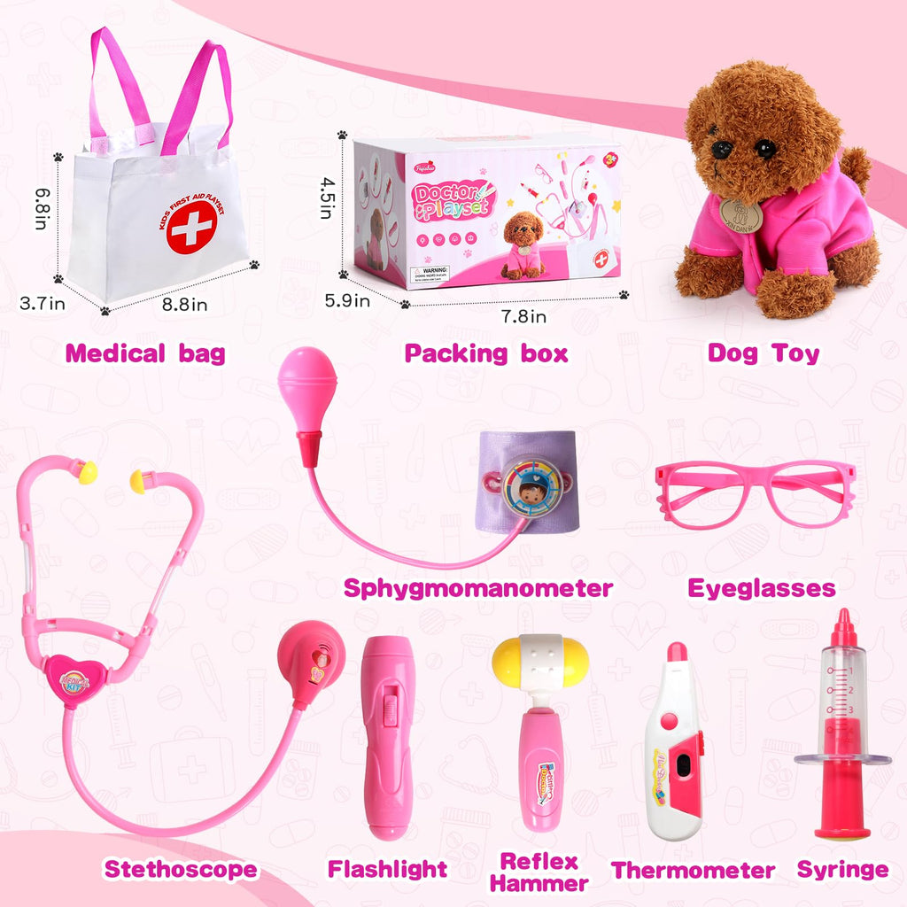 Doctor Kit for Toddlers 3-5 with Plush Dog, Carrying Bag & Toy Stethoscope