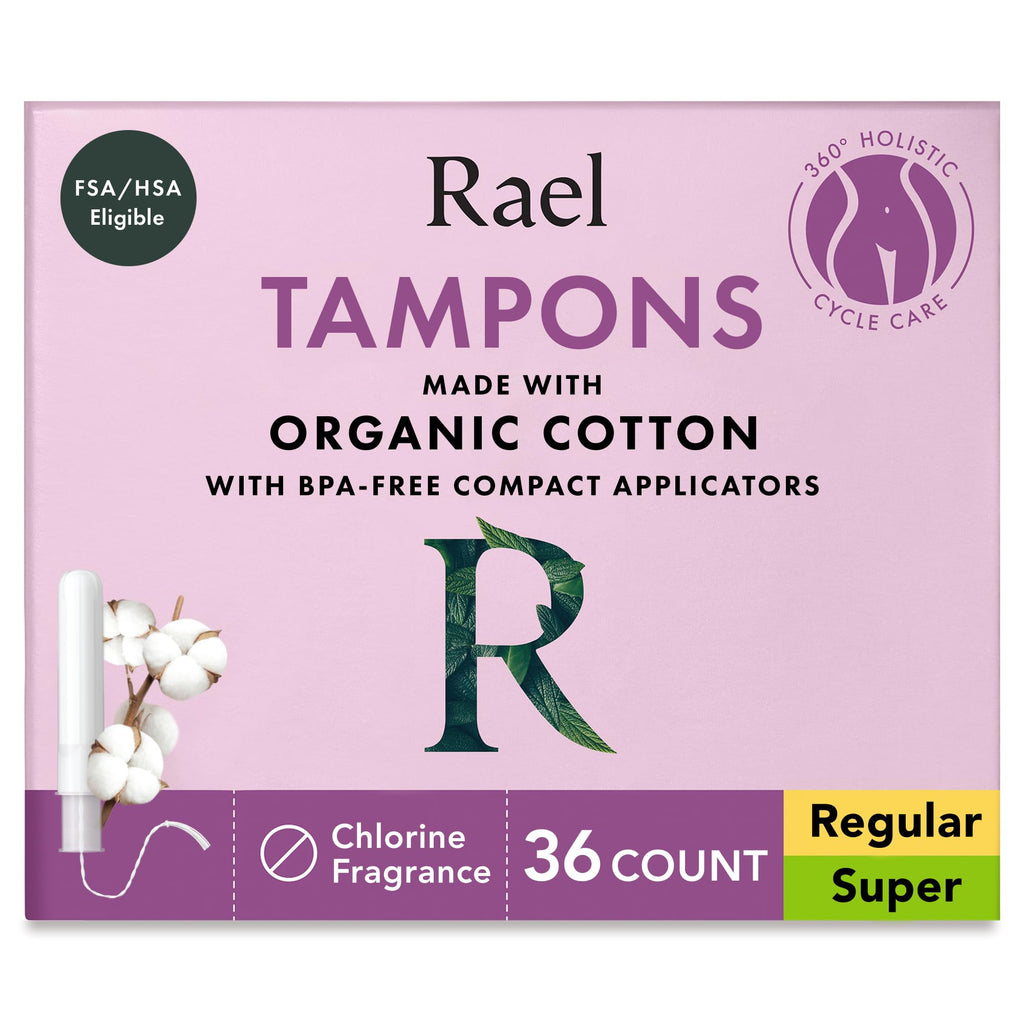 Rael Tampons, Compact Applicator Tampon Made with Organic Cotton, Multipack, Regular and Super Absorbency, BPA-Free, Chlorine-Free, Leak Locker Technology (36 Count, Bundle)