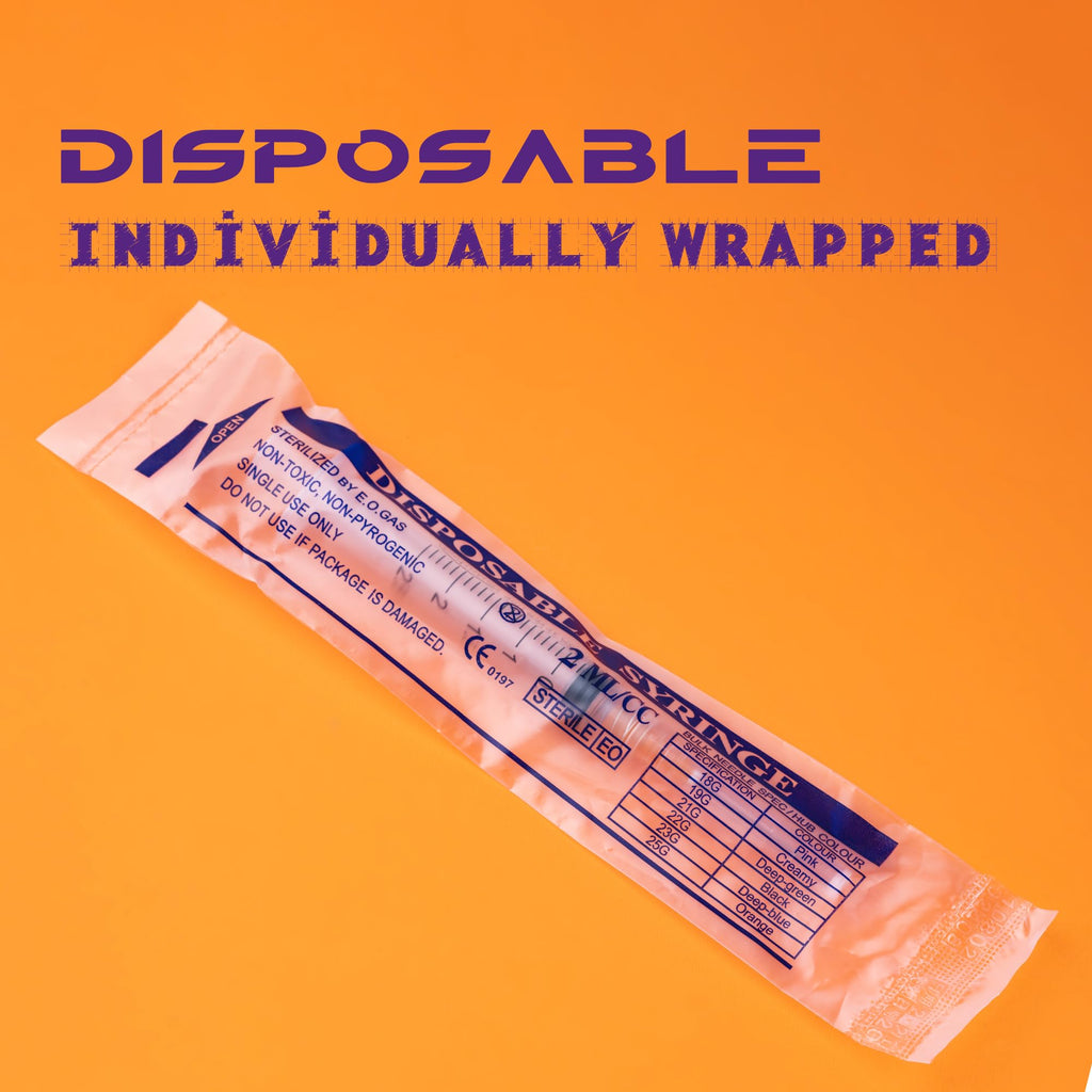 Disposable 2ml Syringe with 25Ga 1.0 Inch Needle, Individual Package pack of 100