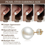 Sanglarst 4 Pairs Pearl Stud Earrings Sterling Silver Earring Flat Round
