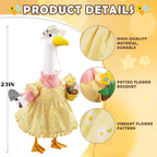 Erythem Gardener Porch Goose Outfits, Cute Spring Porch Goose Clothes with Straw Hat, Shovel & Flower Pot Fits 23" Cement Plastic Geese Statue for Outdoor Garden Yard Decor