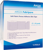 Areza Medical Surgical Tape - Porous Skin Soft Fabric Cloth Adhesive Tape - Fabripore - 2" x 10 yds. (5 cm x 9 m) - 12 Rolls per Box - 6 Boxes (Total of 72 Rolls)