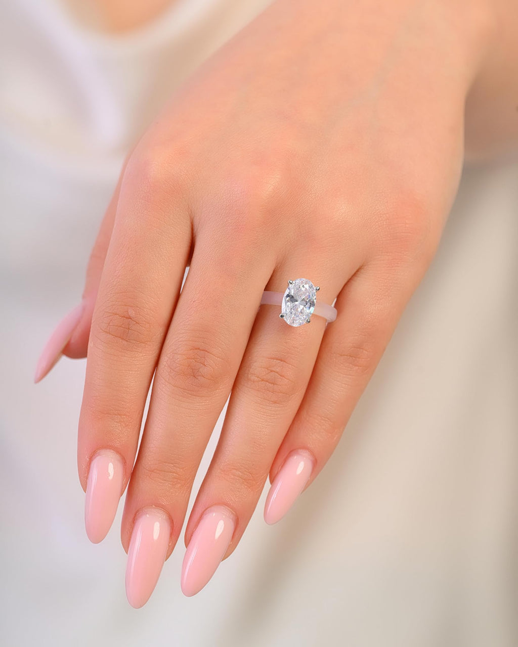 Rinfit Thin Silicone Ring with CZ, Gift Box - Frosted Clear/Oval, Size 7