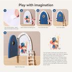 Christmas Mamimami Home Blue Wooden Magical Fairy Doors, 13cm 5.12 inch Elf Mouse Miniature Tiny Door with Ladder, Tooth Fairy Door Handmade Decorations Gifts