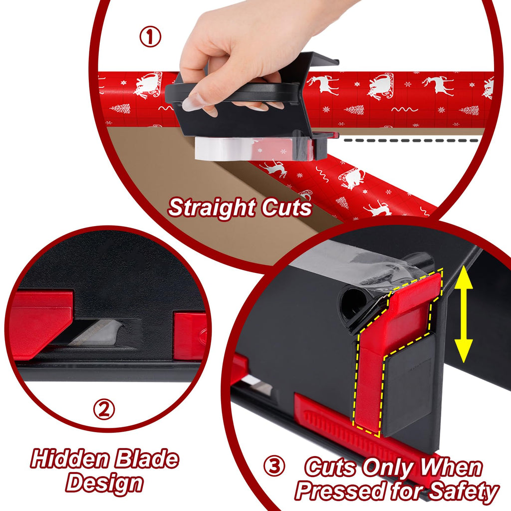 2-in-1 Wrapping Paper Cutter & Tape Dispenser, with 4 Tapes & 2 Blades ﻿ ﻿