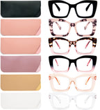 REAVEE 6 Pack Oversized Square Reading Glasses Oprah Style for Women, Blue Light Blocking Large Frame Computer Designer Fashion Readers Spring Hinge with Leather Case,1.5