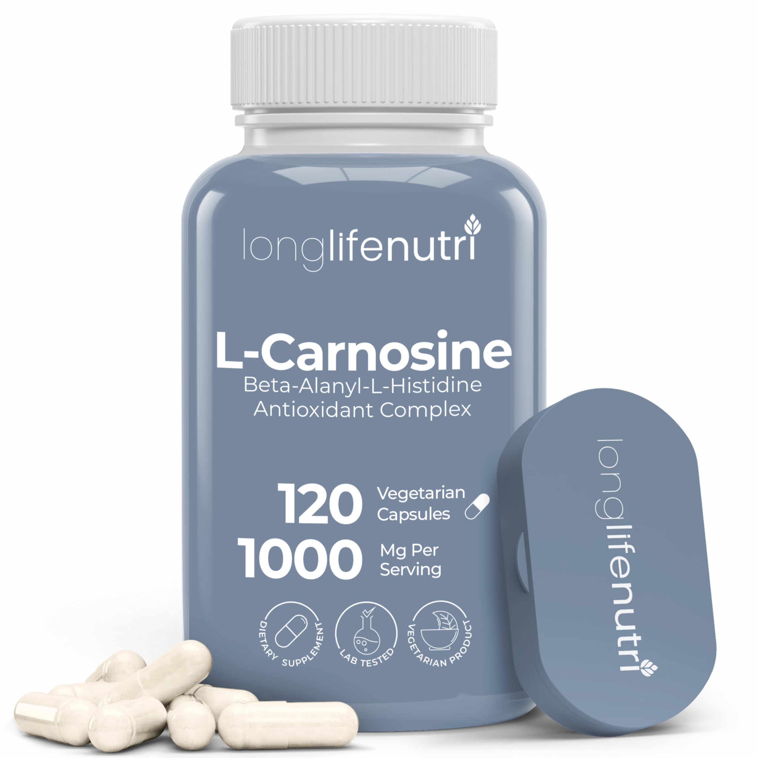 LongLifeNutri L-Carnosine 1000mg - Beta-Alanyl-L-Histidine Supplement for Cellular Energy & Brain Clarity, 120 Vegetarian Capsules, 2-Month Supply, GMP Certified, Made in USA