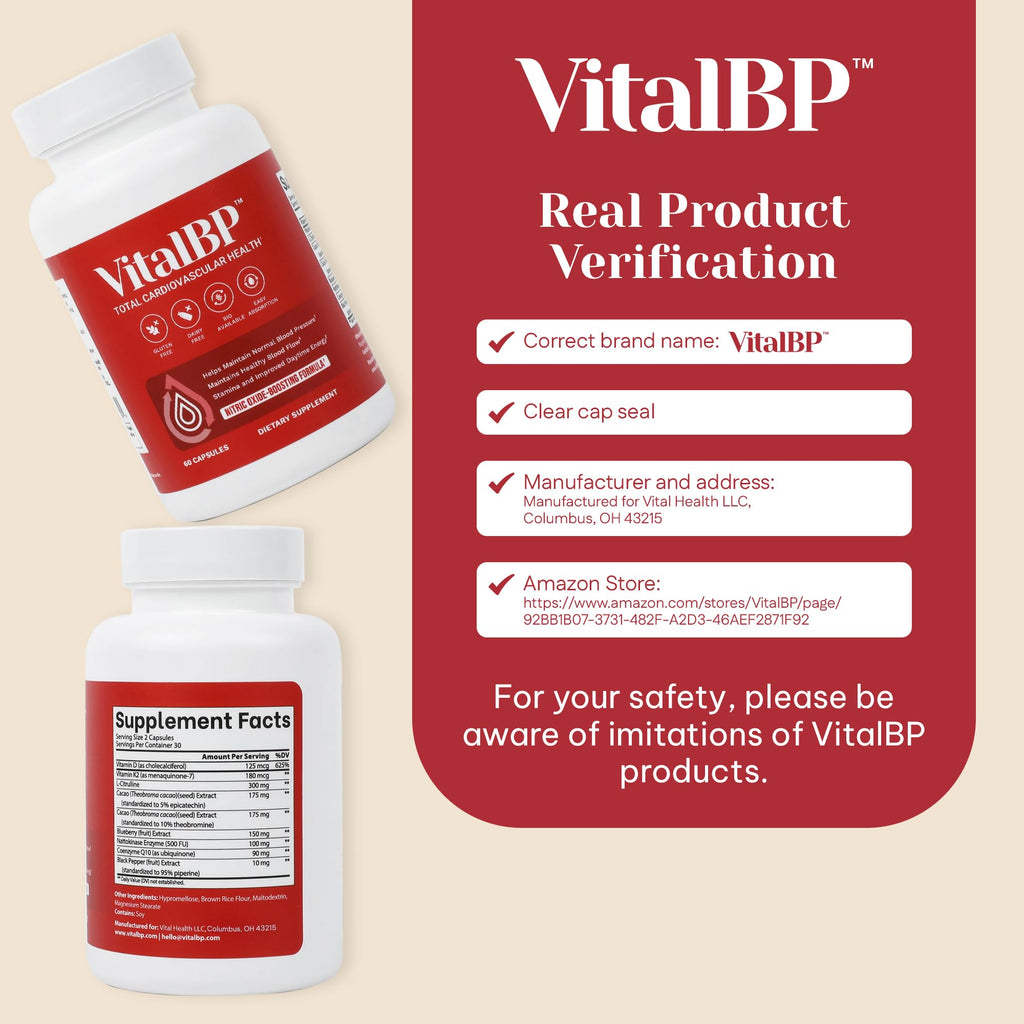 VitalBP - 2 Pack - Support for Normal Blood Pressure - Supports Blood Flow & Arteries - with CoQ10, L-Citrulline, and K2 & D3-60 Capsules