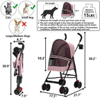 Pet Stroller for Small Dogs and Cats,CYUmail 4 Wheels Foldable Dog Stroller,Puppy Carrier for Small Dogs 0-15 lbs w/Cup Holder,Breathable Visible Mesh,Pink