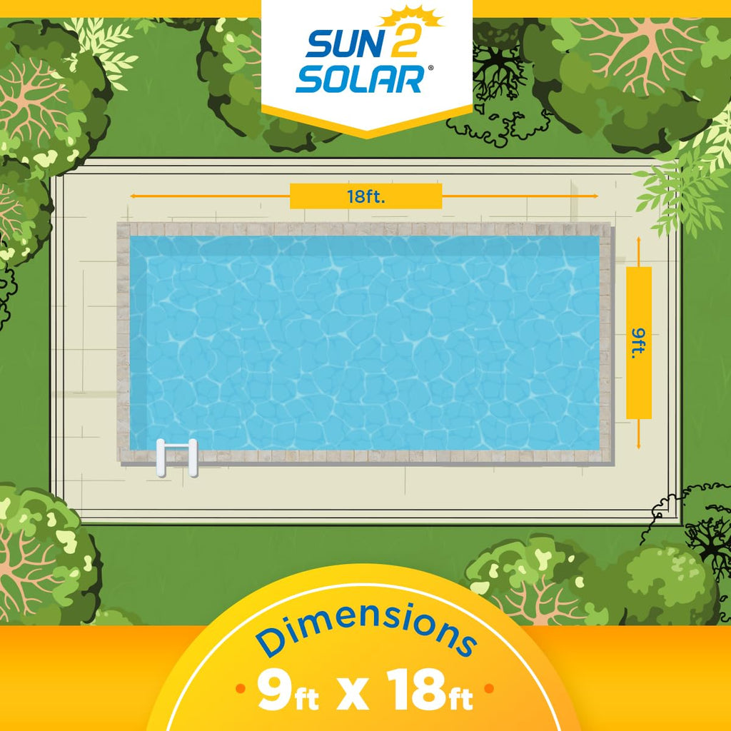 Sun2Solar Blue 9 ft x 18 ft Rectangle Solar Cover | 8 Mil | Heat Retaining Blanket for Rectangular Inground & Above Ground Swimming Pools | Use Sun to Heat Pool | Bubble Heating Blankets | 800 Series